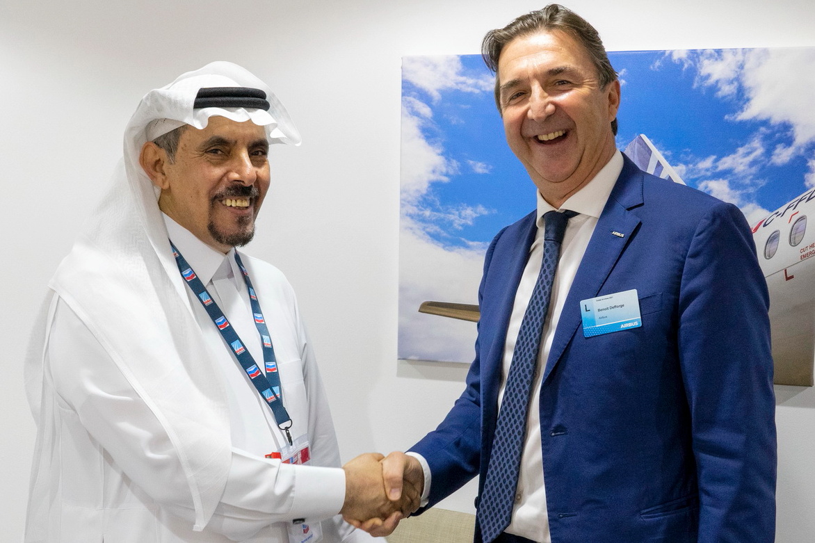 Abdulnaser Al Kheraif (left), Alpha Star Aviation Chief Executive Officer with Benoit Defforge, Airbus Corporate Jets President. Click to enlarge.