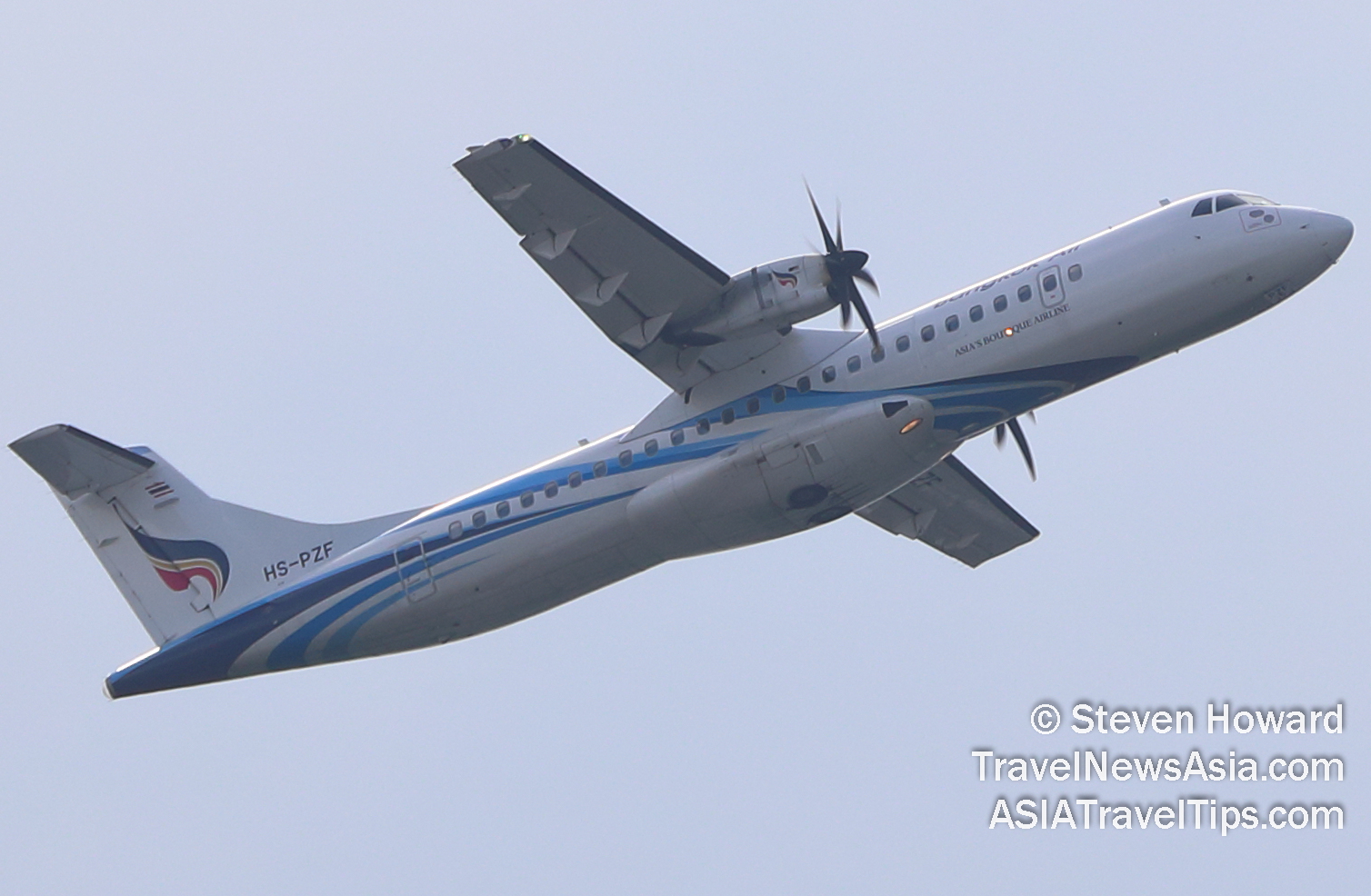 Bangkok Airways ATR 72-600 reg: HS-PZF. Picture by Steven Howard of TravelNewsAsia.com Click to enlarge.