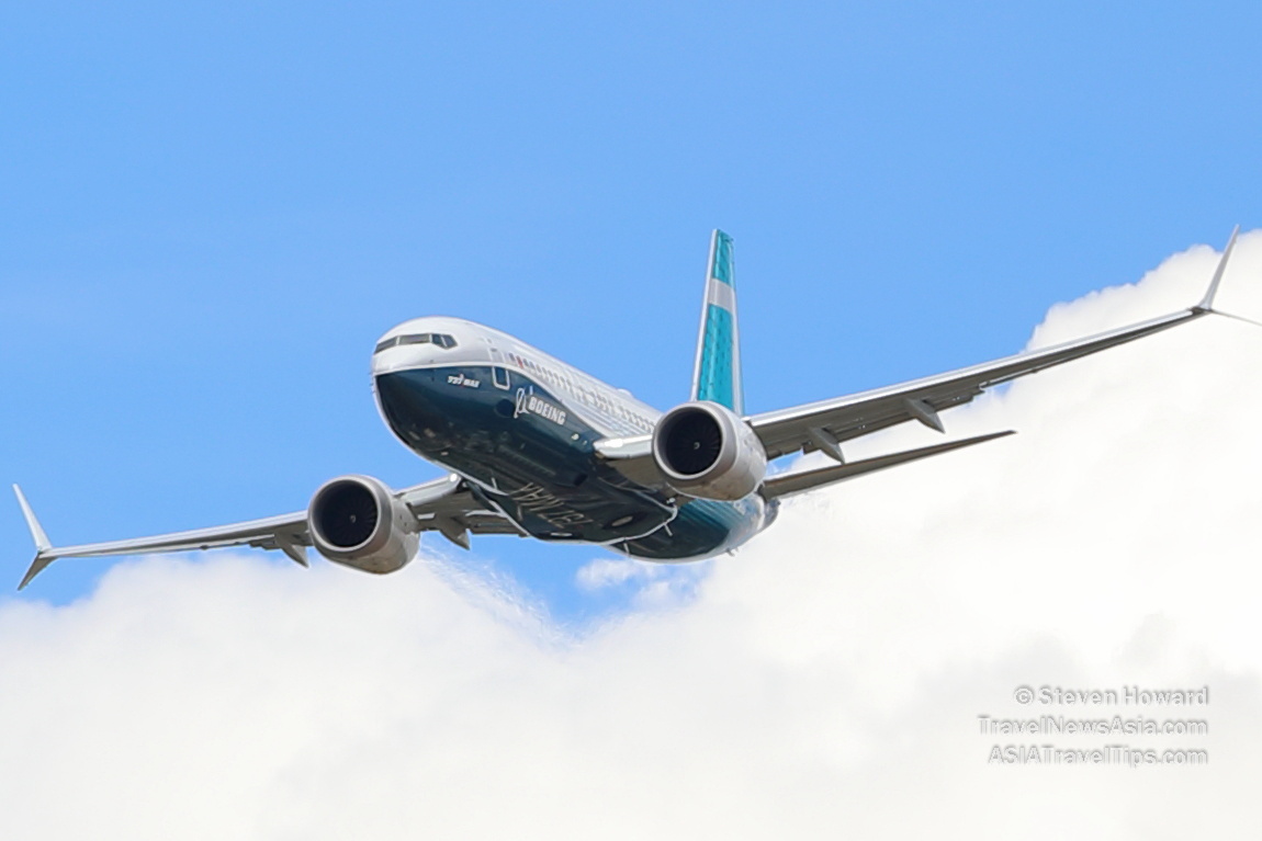 Boeing 737 MAX 7 reg: N7201S. Picture by Steven Howard of TravelNewsAsia.com Click to enlarge.