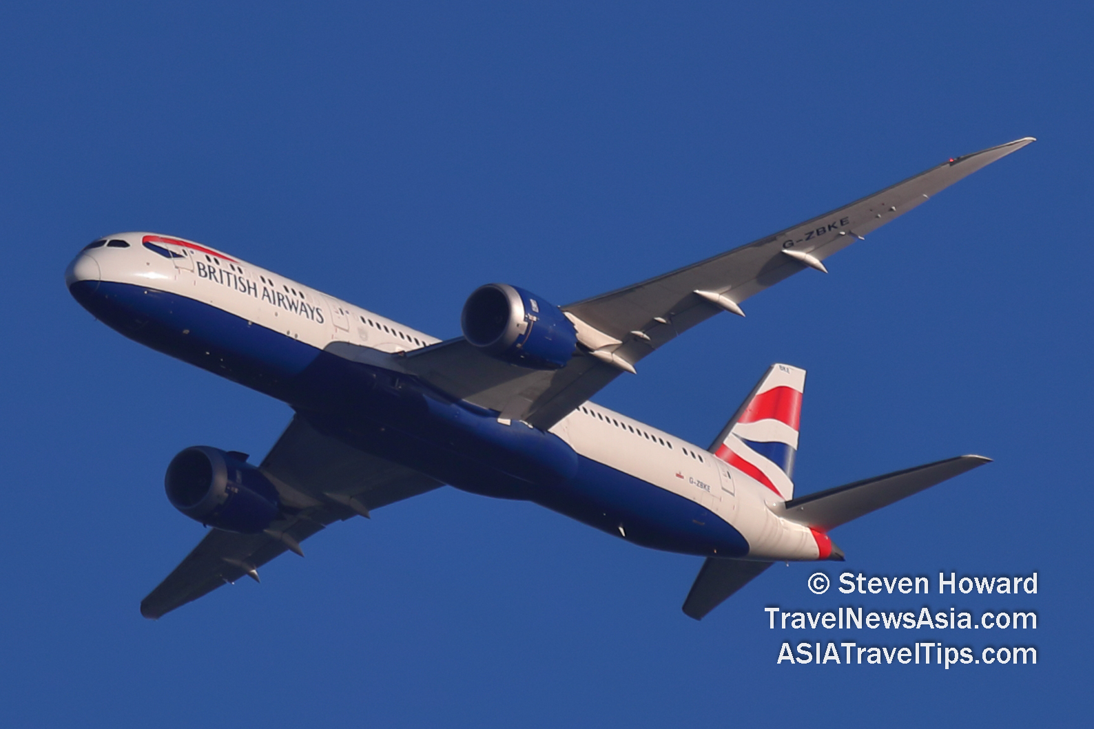 British Airways Boeing 787-9 reg: G-ZBKE. Picture by Steven Howard of TravelNewsAsia.com Click to enlarge.
