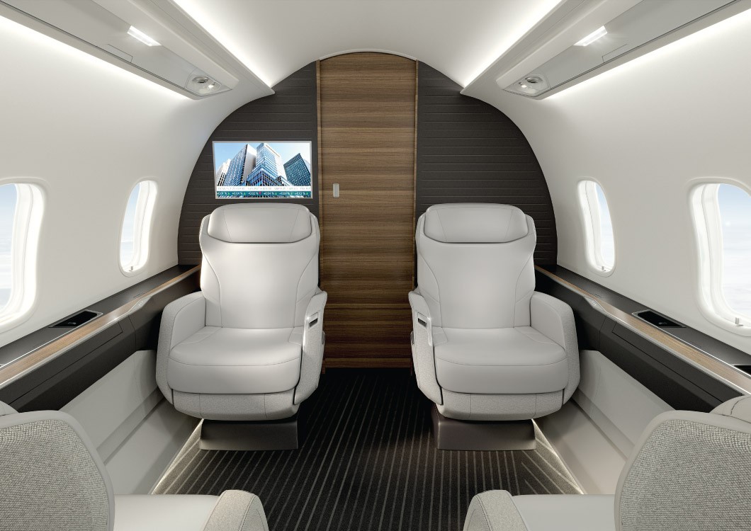 An evolution of the Challenger 350 aircraft, the Challenger 3500 boasts a redesigned interior featuring the patented Nuage seat, inherited from Bombardier’s large-cabin Global aircraft. Click to enlarge.