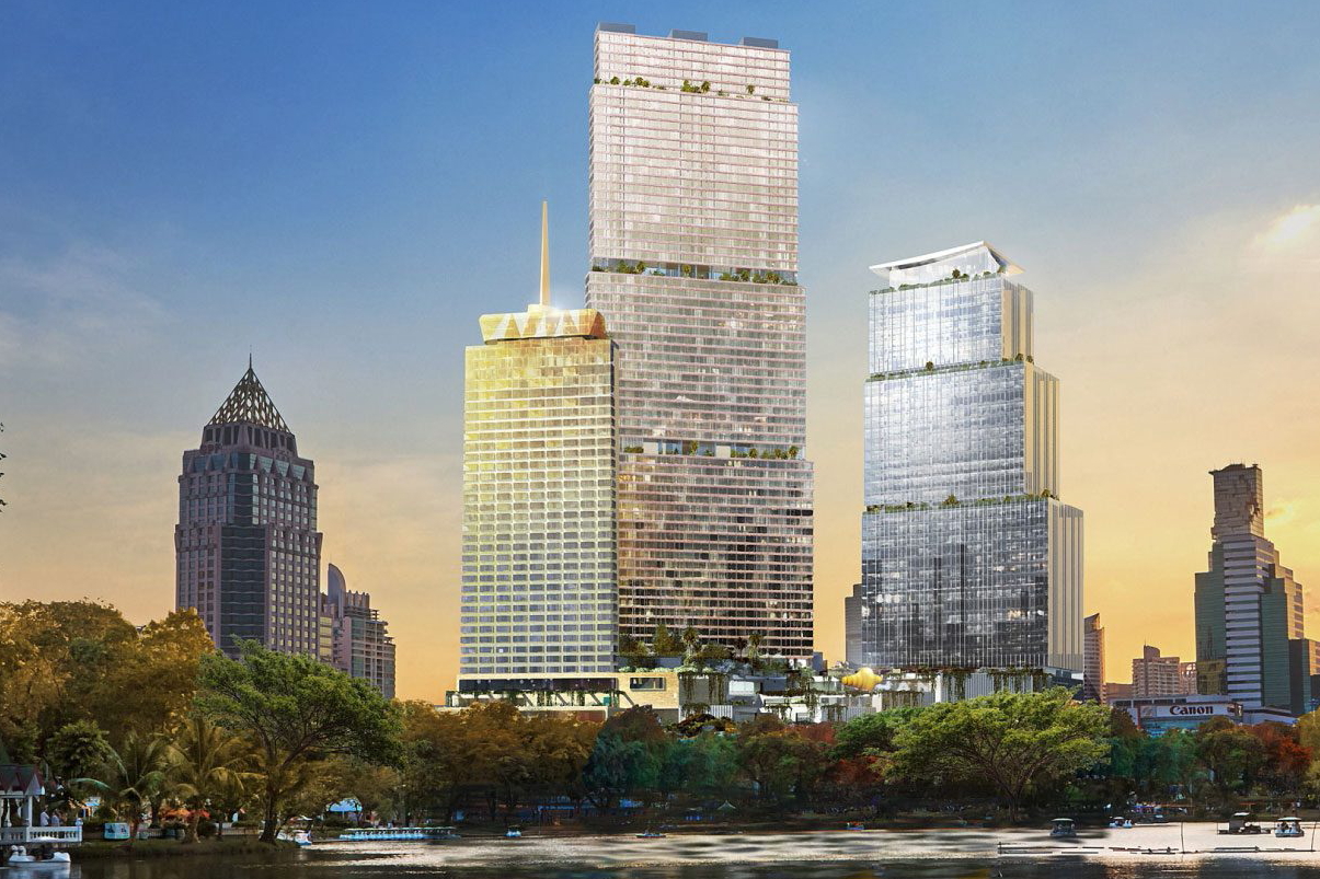 What the new and eagerly anticipated Dusit Thani Bangkok is expected to look like once it is completed. The project is currently scheduled to open in 2023. Click to enlarge.