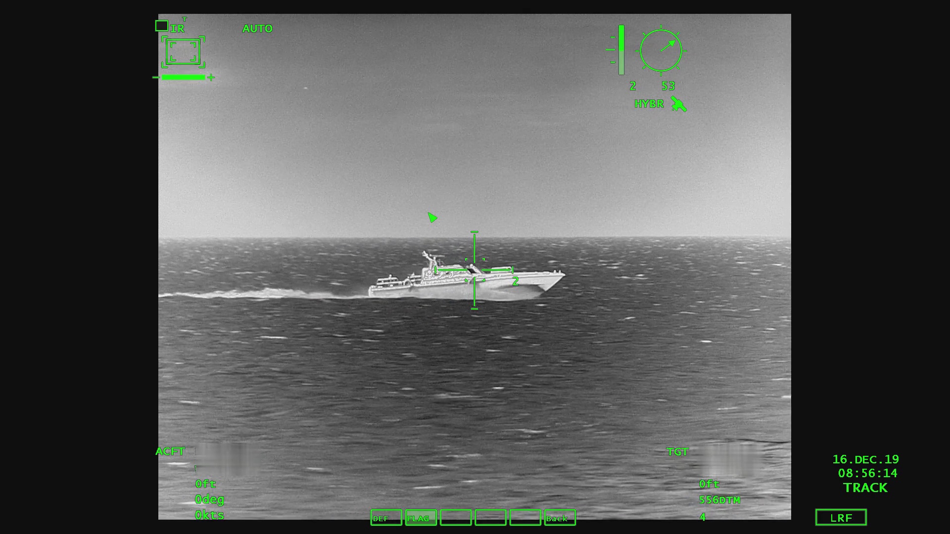 Screen shot from the video of a recent demonstration of Spectro XR performing automatic tracking of a high speed moving target at sea. Click to enlarge.