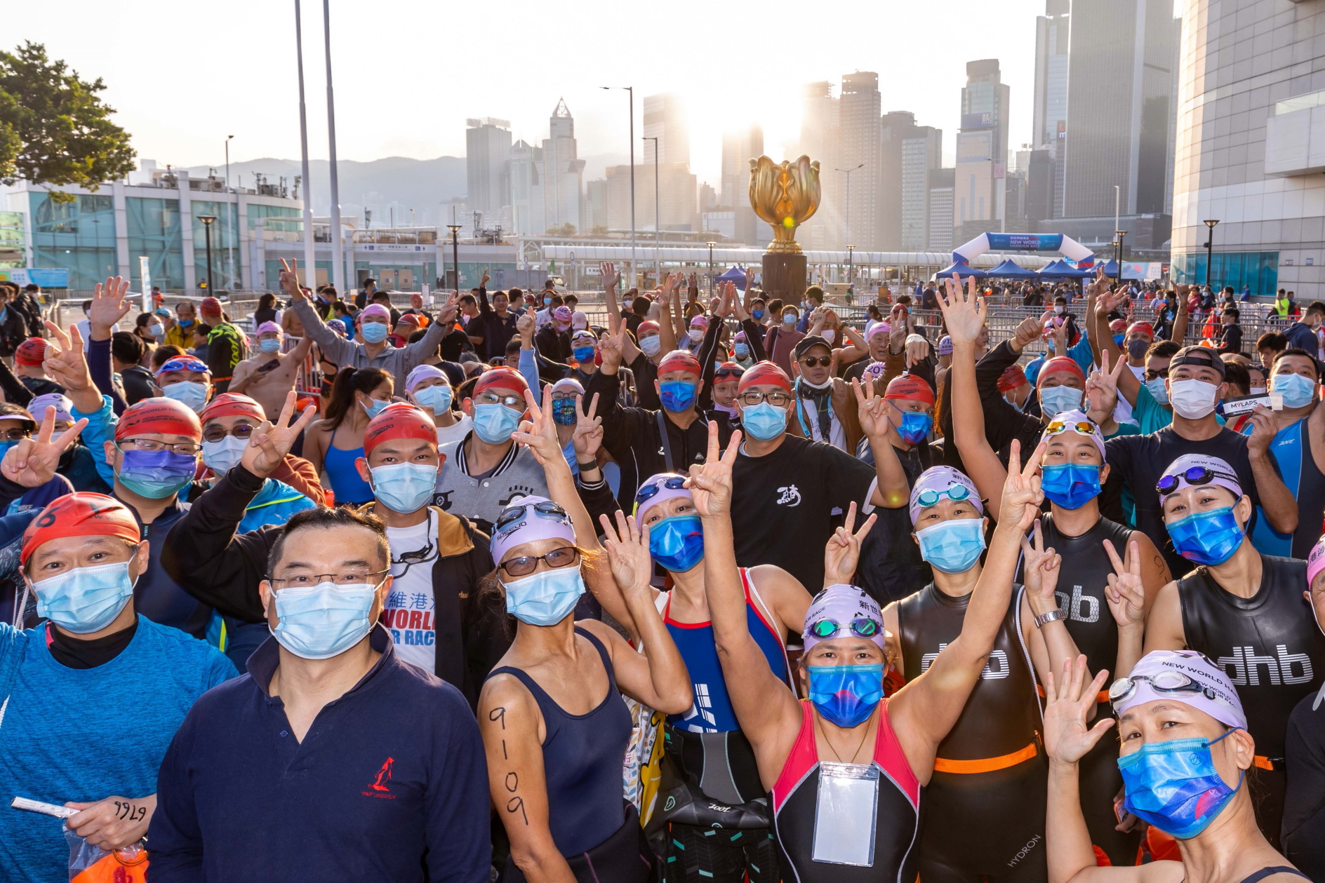 1,200 swimmers took part in the annual New World Harbour Race in Hong Kong on Sunday. Click to enlarge.