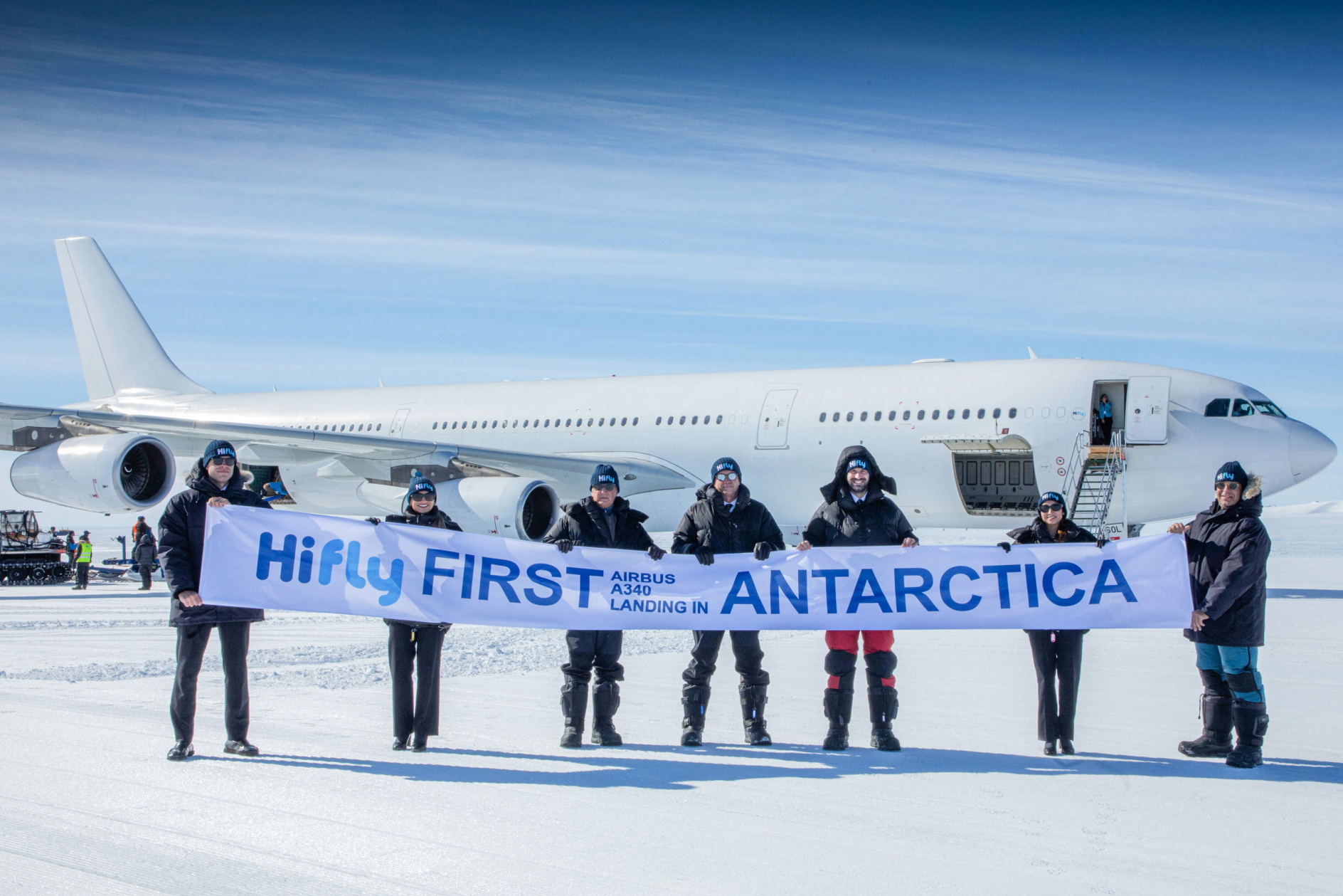 Hi Fly has made history by landing an Airbus A340 in Antarctica for the first time. Picture by Marc Bow. Click to enlarge.