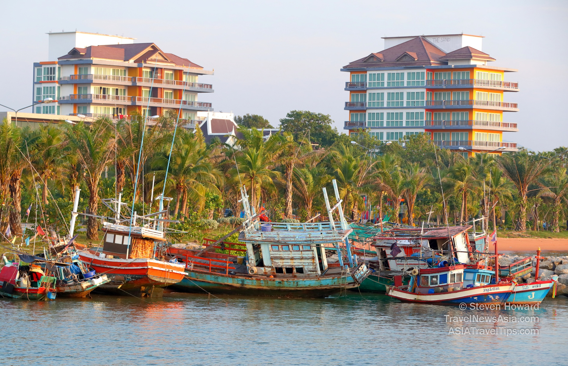 Fishing boats in Jomtien, Thailand. Picture by Steven Howard of TravelNewsAsia.com. Click to enlarge.