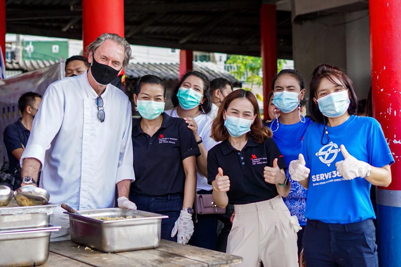 Over 40 volunteers, including general managers, chefs and other employees from 11 Marriott International Hotels and Resorts in Phuket and Phang Nga, worked with SOS Thailand to organize and run a pop-up kitchen that served over 13,700 nutritious meals to community members in Patong and Ko Kaew. Click to enlarge.