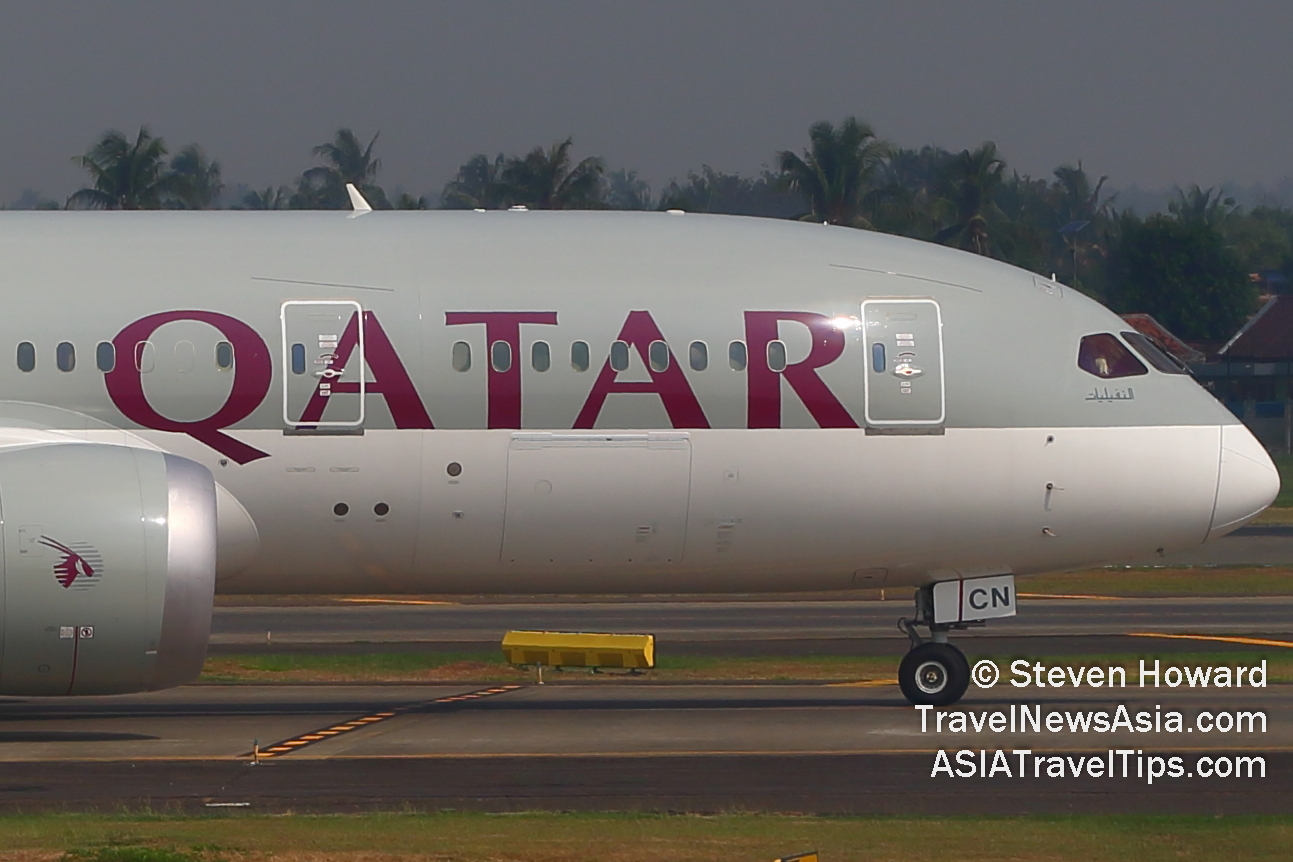 Qatar Airways Boeing 787-8 reg: A7-BCN. Picture by Steven Howard of TravelNewsAsia.com Click to enlarge.