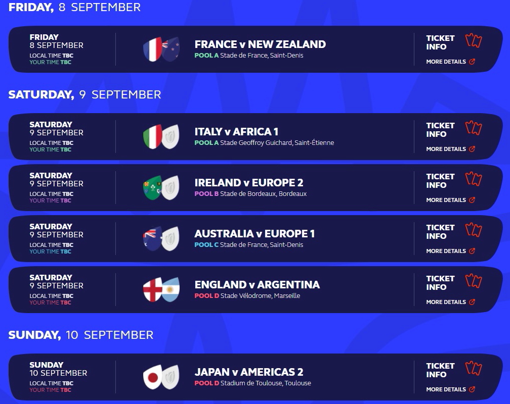 Match Schedule for Rugby World Cup 2023 in France