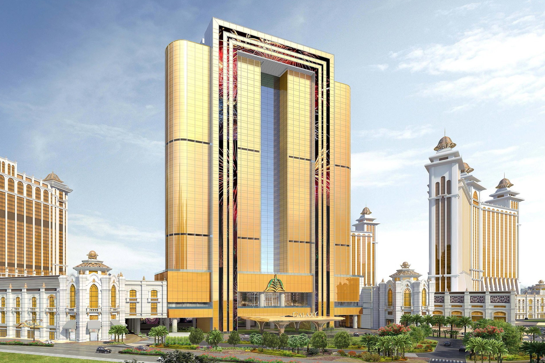 Scheduled to open the second half of 2021, the 450-suite Raffles at Galaxy Macau will be housed in a stunning architectural landmark featuring a glass airbridge connecting the two towers on every floor. Click to enlarge.