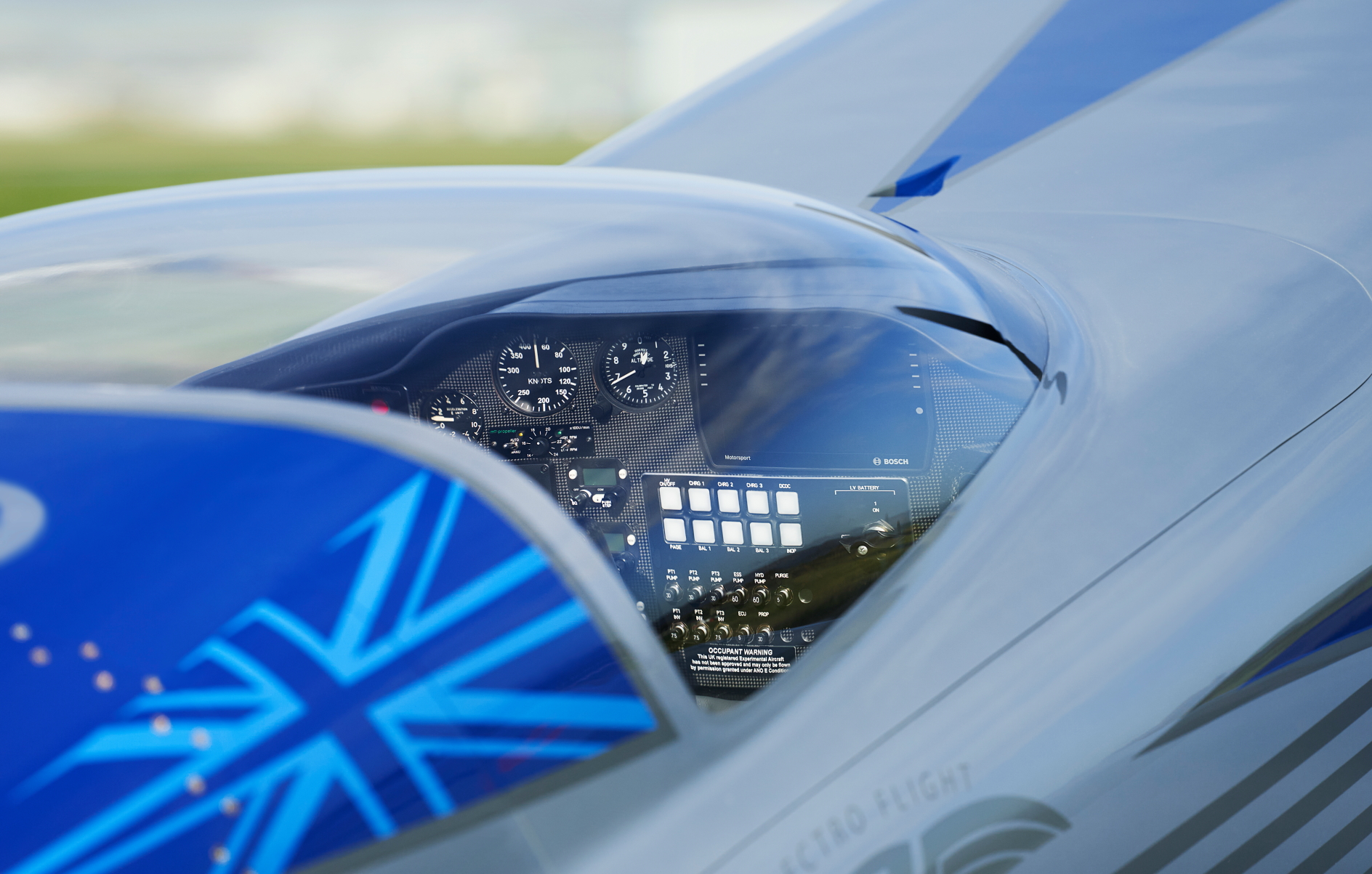 Cockpit of Rolls-Royce’s all-electric ‘Spirit of Innovation’ aircraft. Click to enlarge.