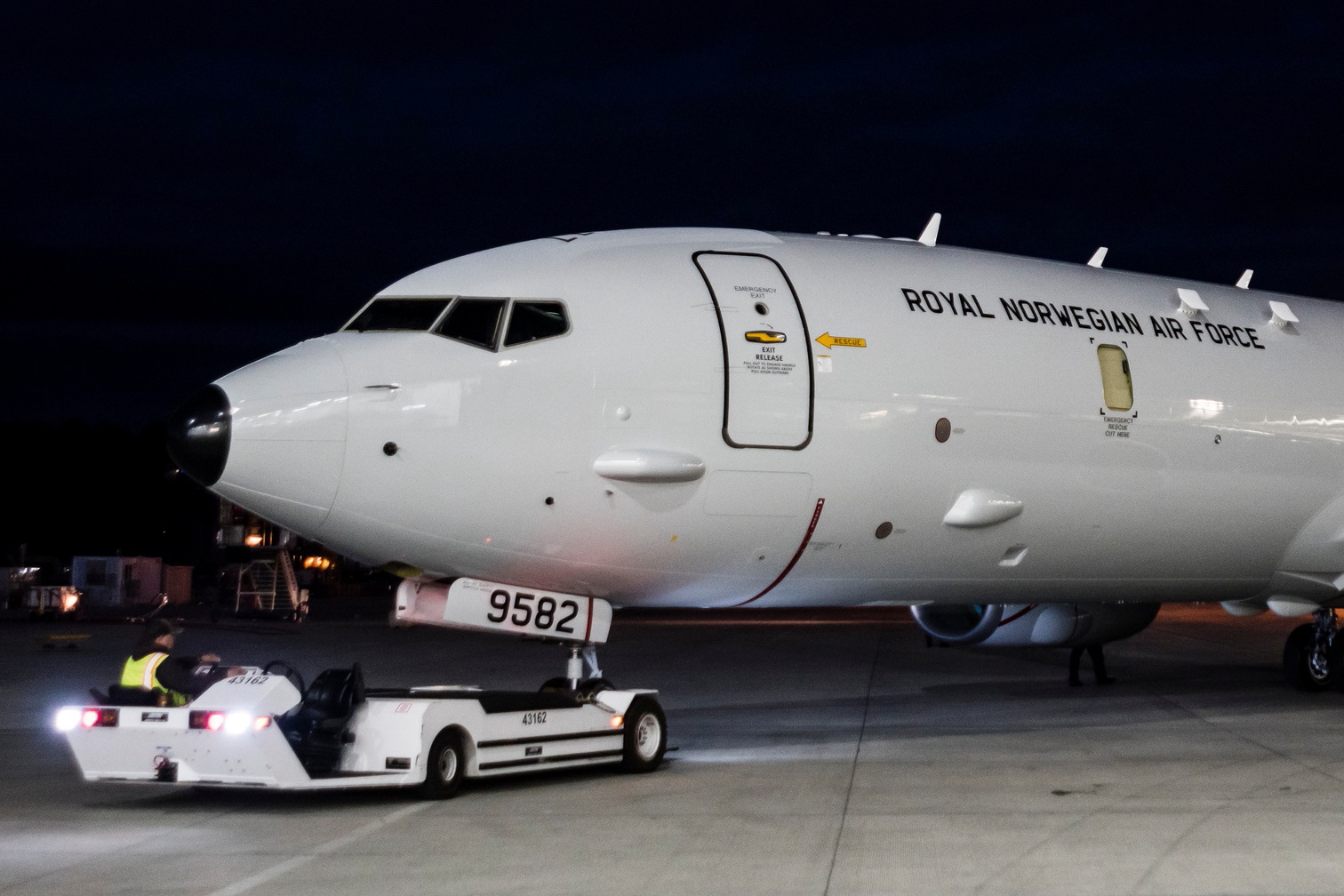 Vingtor, Norway's first P-8A Poseidon aircraft rolled out of Boeing's paint shop in Royal Norwegian Air Force livery, on Friday. Click to enlarge.