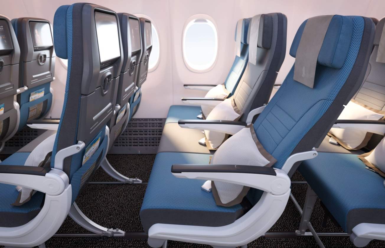Singapore Airlines' New Economy Class seats on Boeing 737-8 aircraft have been built by Collins Aerospace. Click to enlarge.