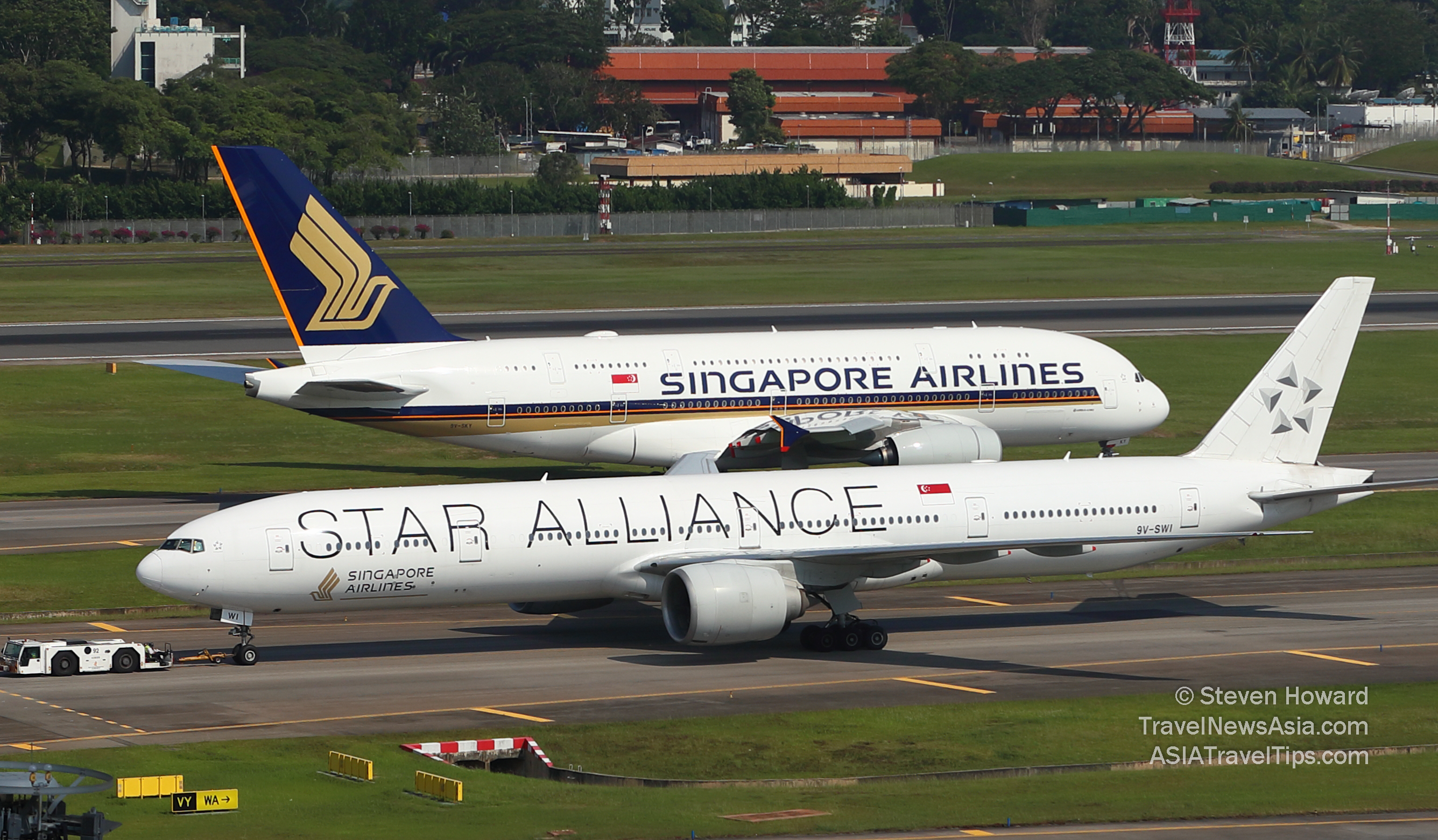 Singapore Airlines aircraft at Changi Airport in Singapore. Picture by Steven Howard of TravelNewsAsia.com Click to enlarge.