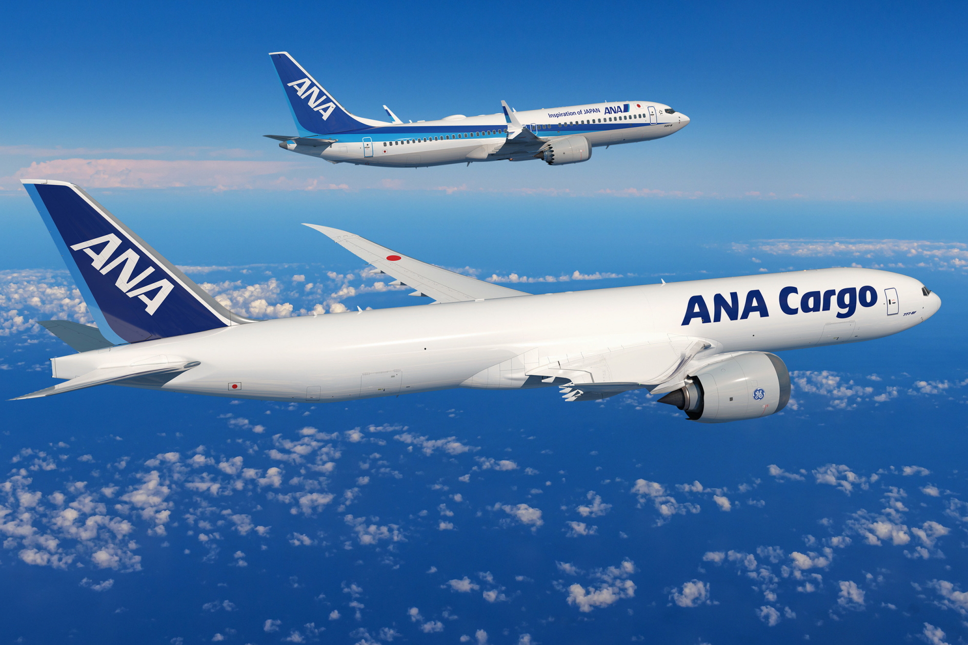ANA Boeing 737 MAX and ANA Cargo Boeing 777-8F. Click to enlarge.