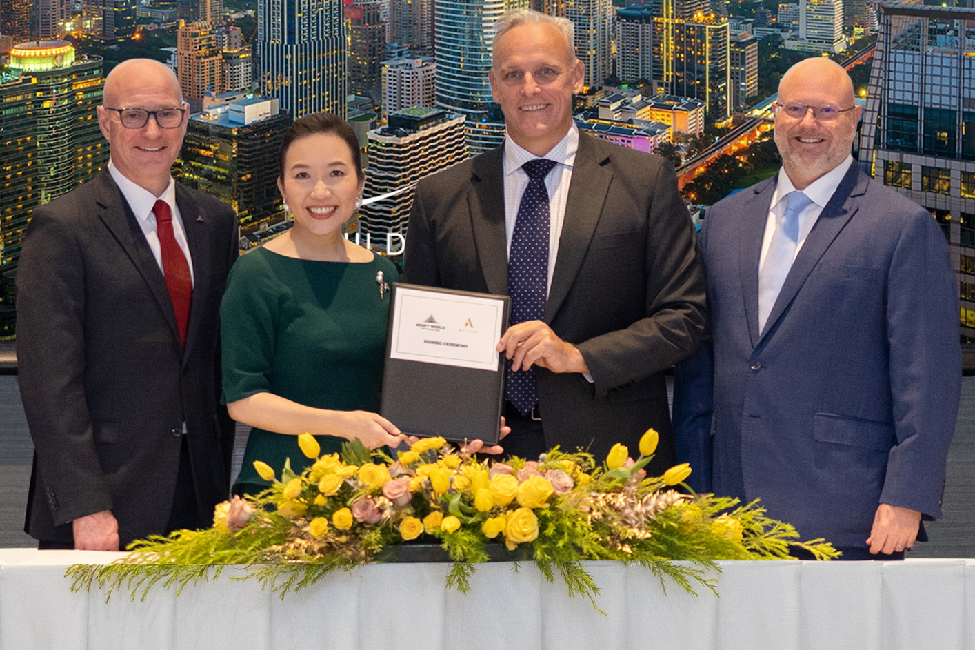 From left: Matthew John Knights, Chief Hospitality Group Officer, AWC; Wallapa Traisorat, CEO / President, AWC; Garth Simmons, CEO, Accor Southeast Asia, Japan & South Korea; and Andrew Langdon, SVP Development, Accor Southeast Asia, Japan & South Korea. Click to enlarge.