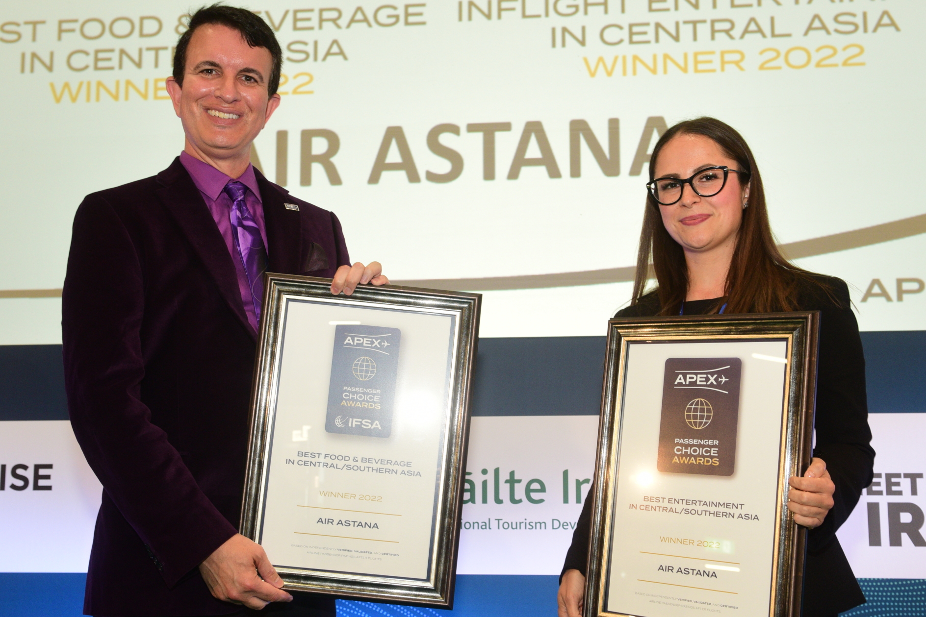 Dr. Joe Leader (left), CEO APEX and IFSA with Aida Khachatryan, IFE Supervisor, Air Astana. Click to enlarge.