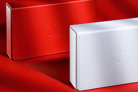 Air France's new First Class amenity kit is available in red and pearl grey. Click to enlarge.