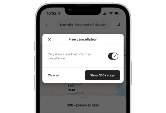Airbnb has a free cancellation search filter on its website to find listings that have more flexibility. Click to enlarge.