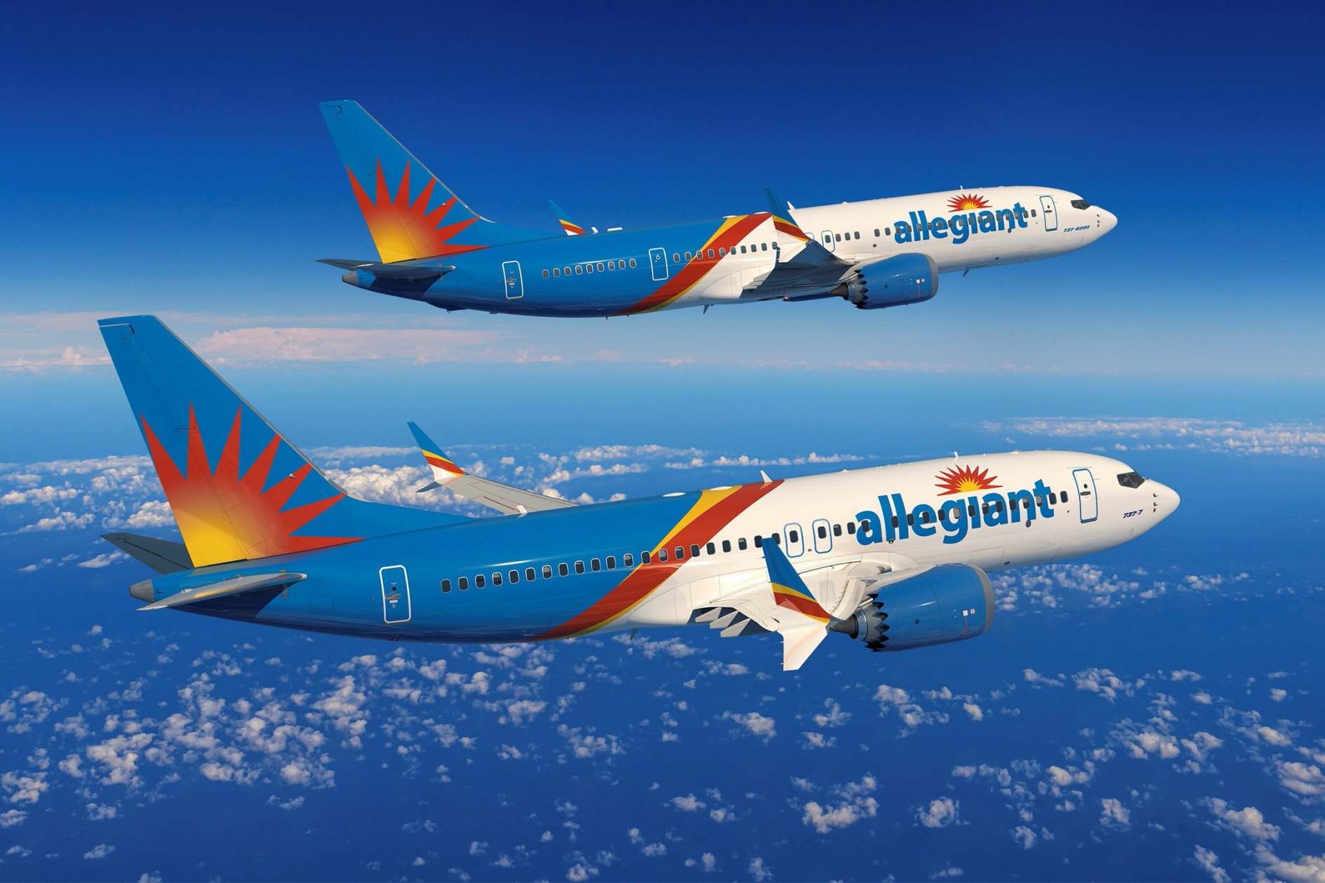 Boeing 737-7 and 737-8-200 in Allegiant Air's colours. Click to enlarge.