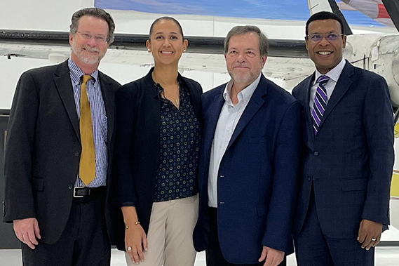 From left: Dr. Joel English, AIM Executive Vice President; Evie Garces, American's Vice President of Line Maintenance; Mark Miner, American's Vice President of Technical Services; and Dr. Kenneth Alexander, AIM Chancellor. Click to enlarge.