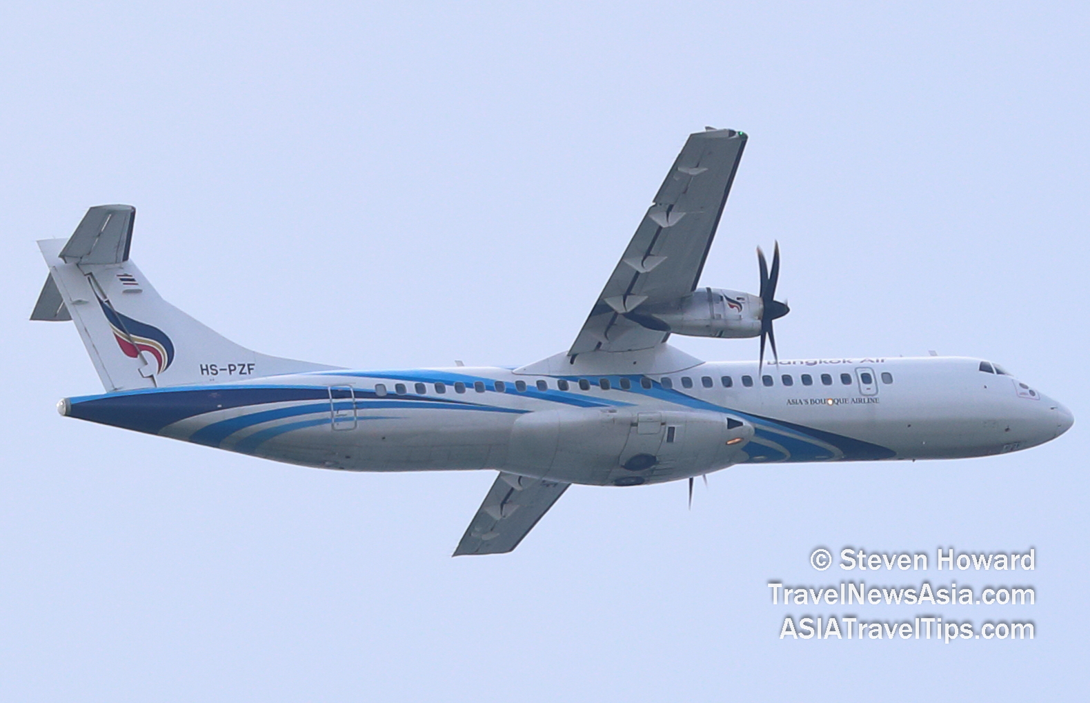 Bangkok Airways ATR 72-600 reg: HS-PZF. Picture by Steven Howard of TravelNewsAsia.com Click to enlarge.