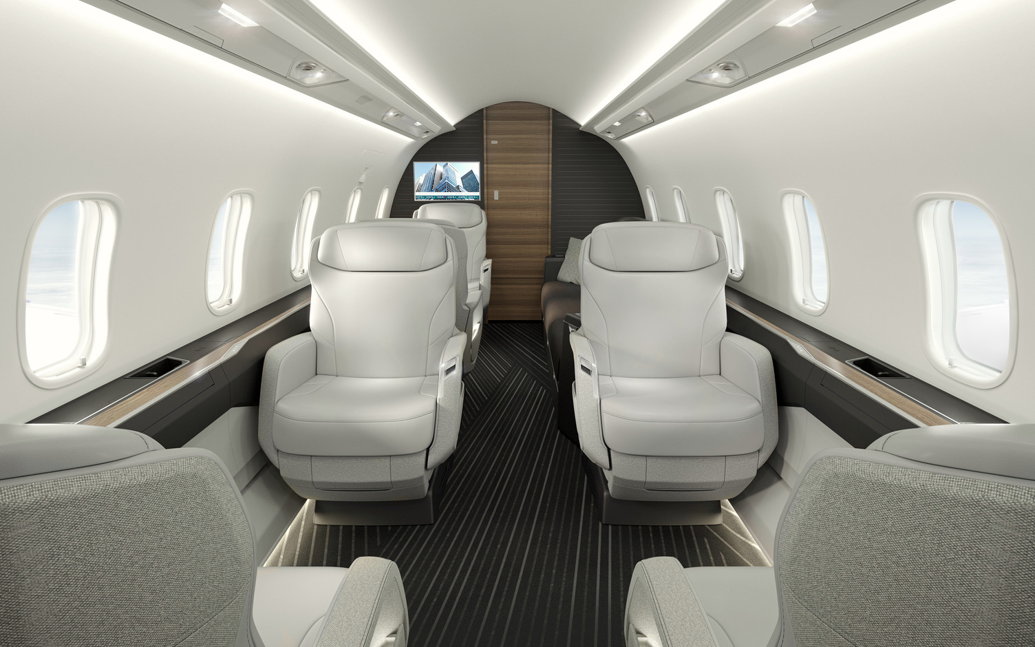 Inside a Bombardier Challenger 3500. Click to enlarge.