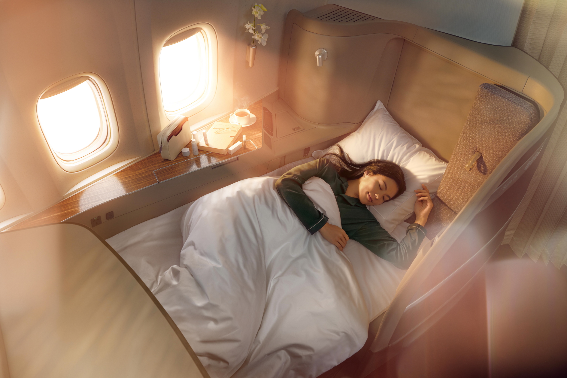 Cathay Pacific's new First Class cabin is now available on CX251/CX252. Click to enlarge.