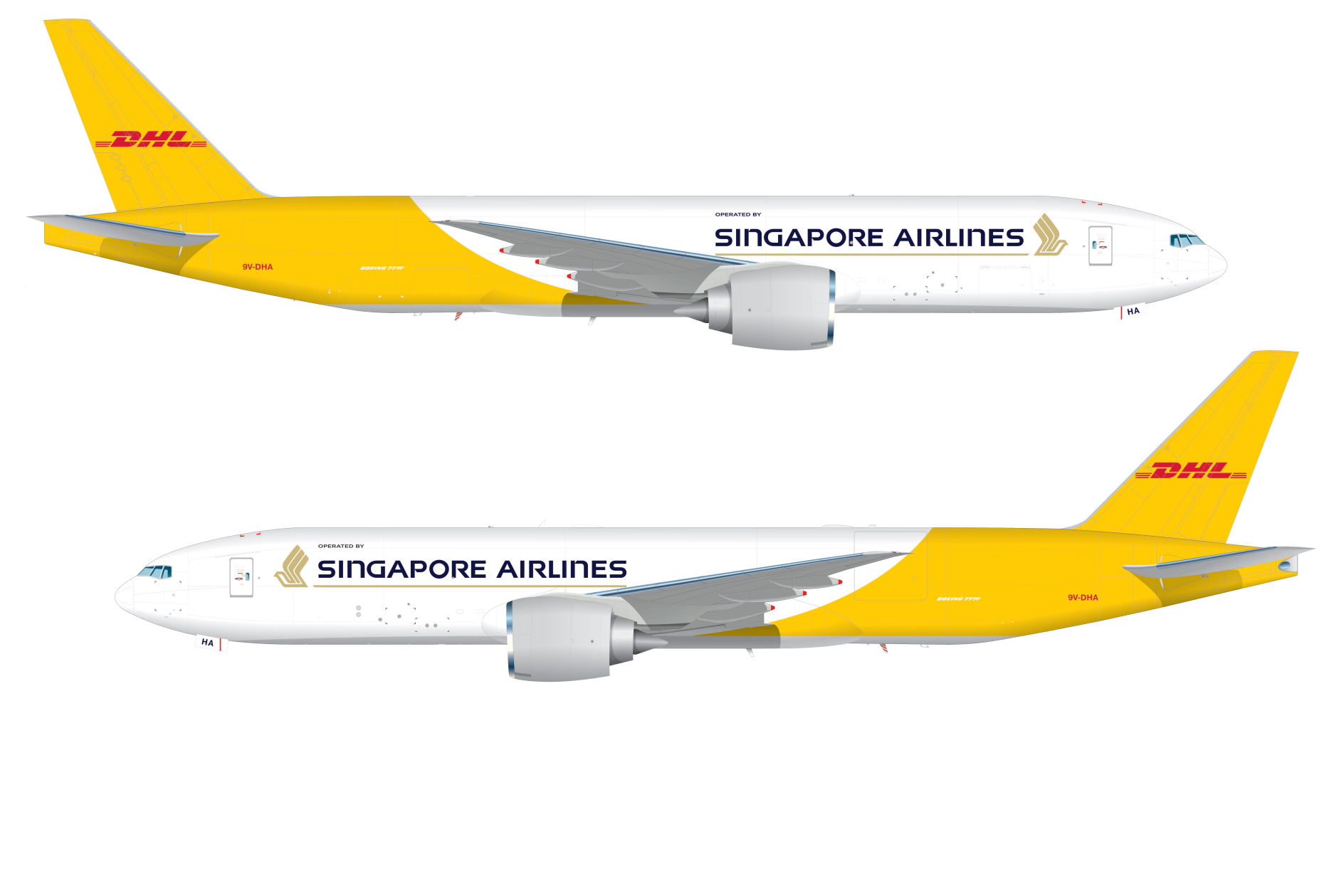 DHL Express' new B777F sports a dual DHL-Singapore Airlines livery. Click to enlarge.