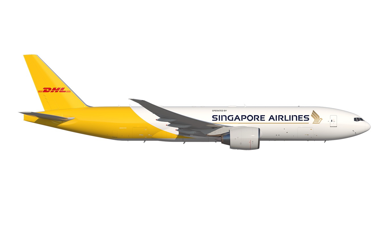 The five Boeing 777 Freighters will feature a dual DHL-SIA livery. Click to enlarge.