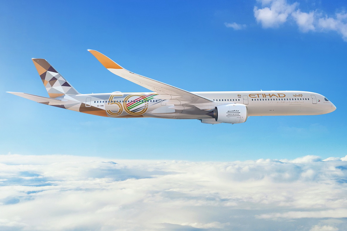 Etihad Airways Sustainable50 A350-1000. Click to enlarge.
