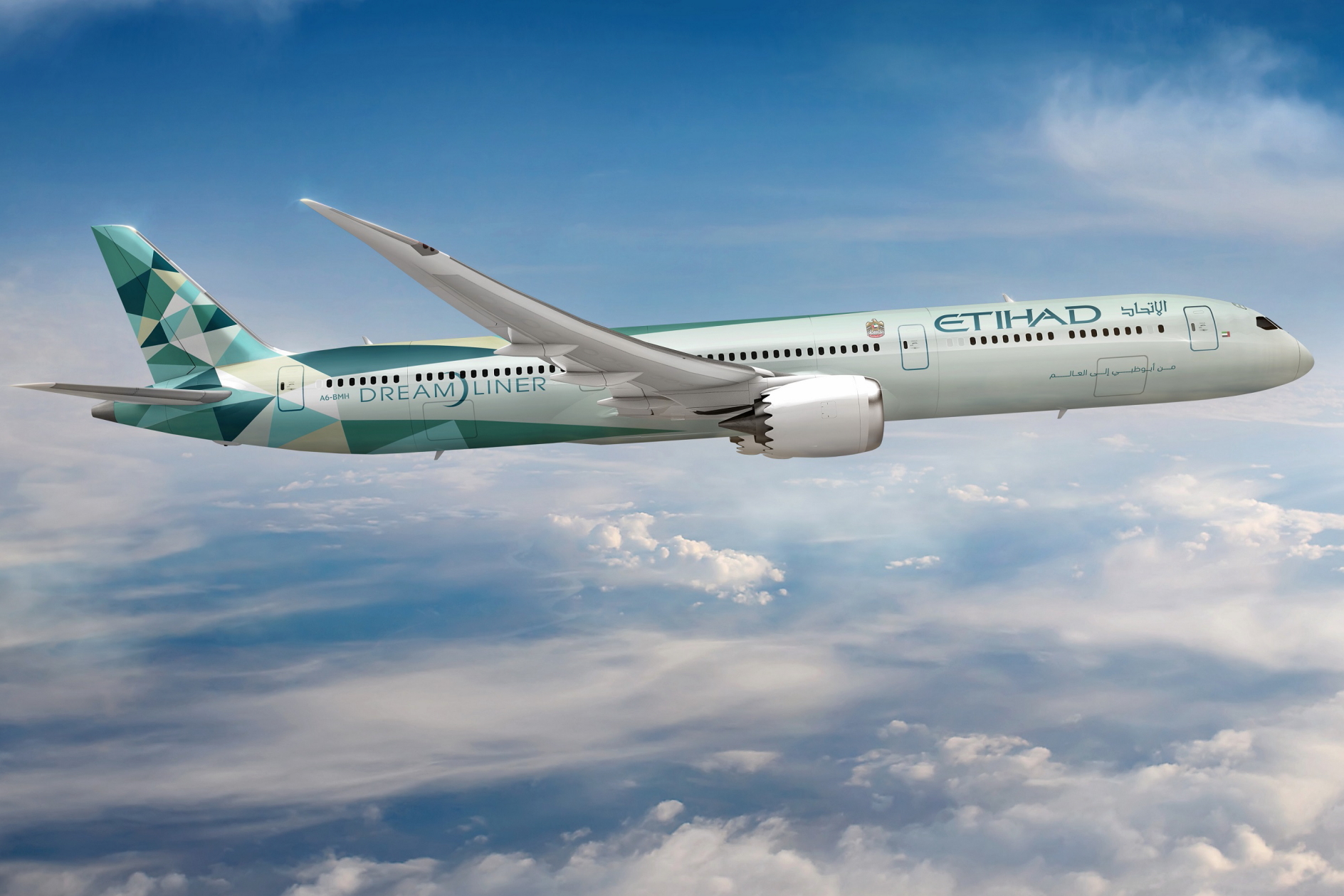Etihad Airways Boeing 787 'Greenliner'. Click to enlarge.