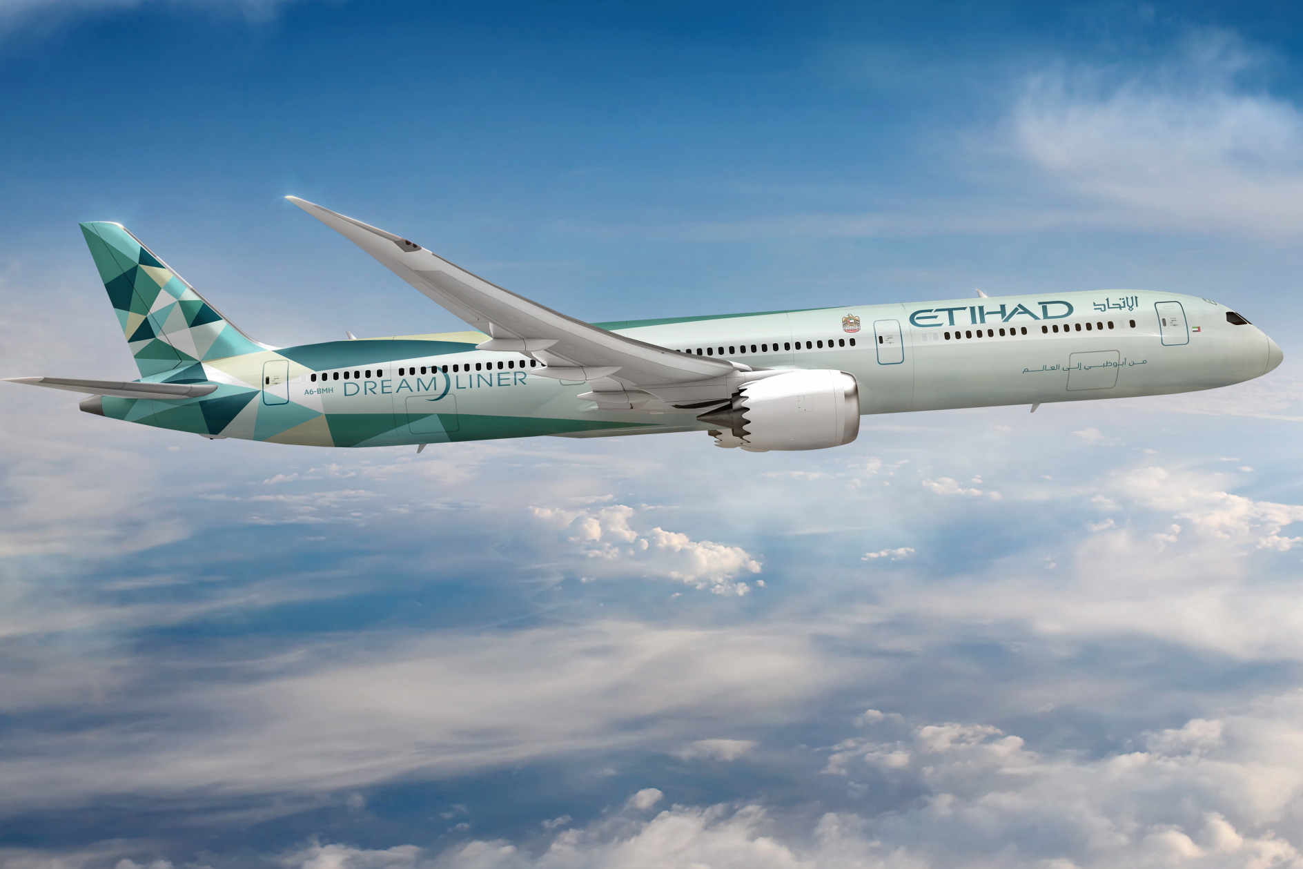 The Etihad Greenliner, a Boeing 787-10. Click to enlarge.
