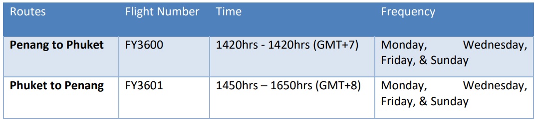 Firefly's Penang - Phuket Schedule