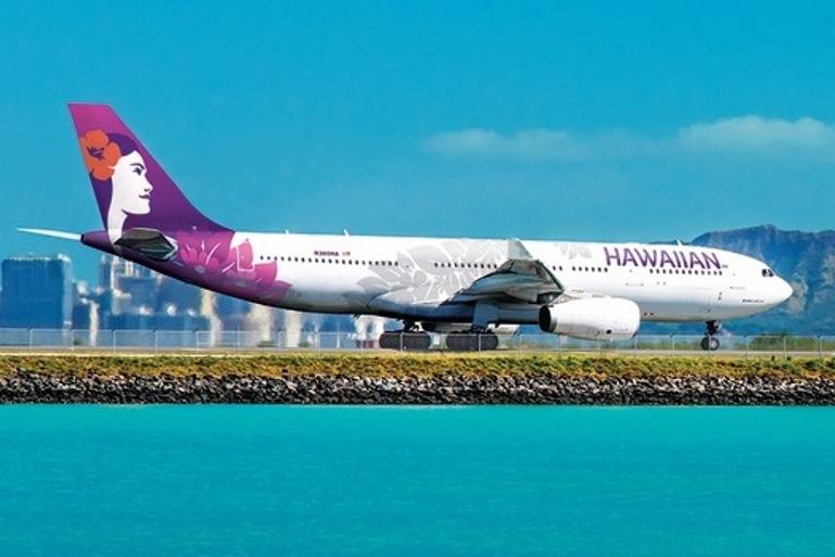 Hawaiian Airlines A330 on the Reef Runway at Honolulu Airport (HNL). Click to enlarge.