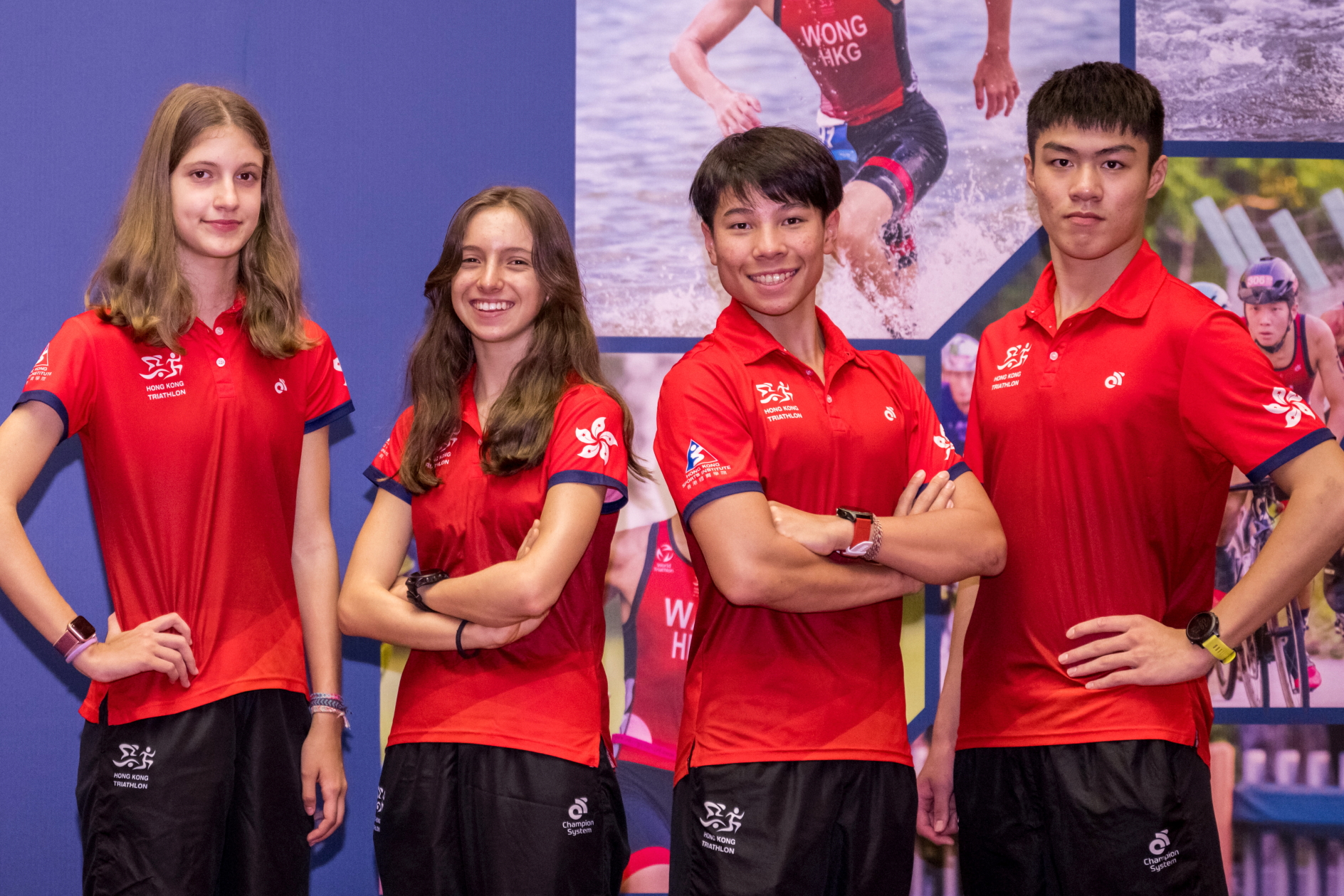 Hong Kong Triathlon National Squad Members (from left): Petra Stamenovic, Pauline Courret, Dominic WT Carson and Chan Yui Fung. Click to enlarge.