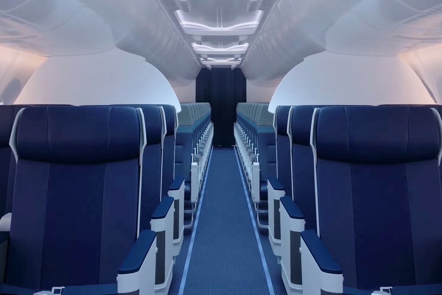 The new design features 12 Business Class seats and 162 Economy Class seats in a 2-2 and 3-3 seat configuration respectively. Click to enlarge.