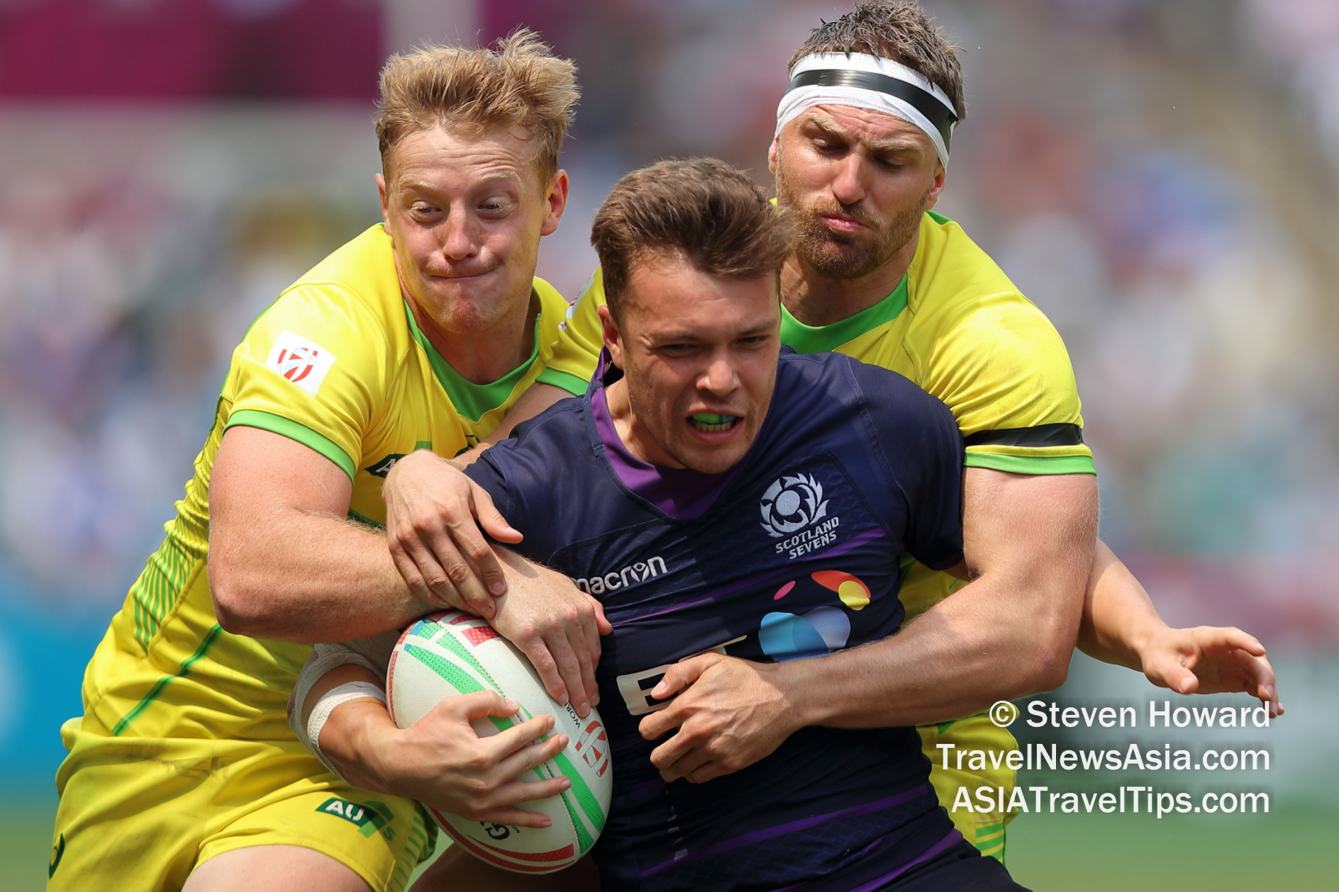 Scotland in action against Australia at the Hong Kong Sevens 2019. Picture by Steven Howard of TravelNewsAsia.com Click to enlarge.
