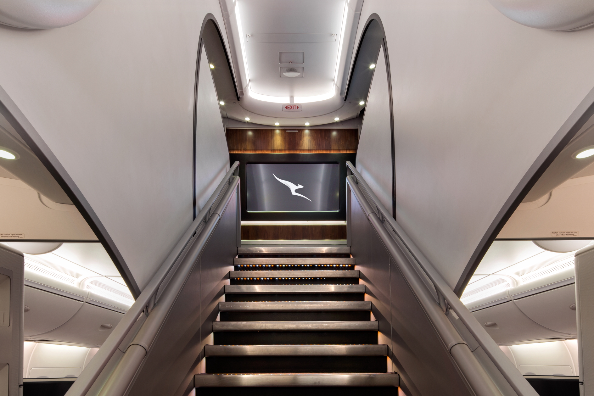 Stairway to luxury onboard a Qantas Airbus A380. Click to enlarge.