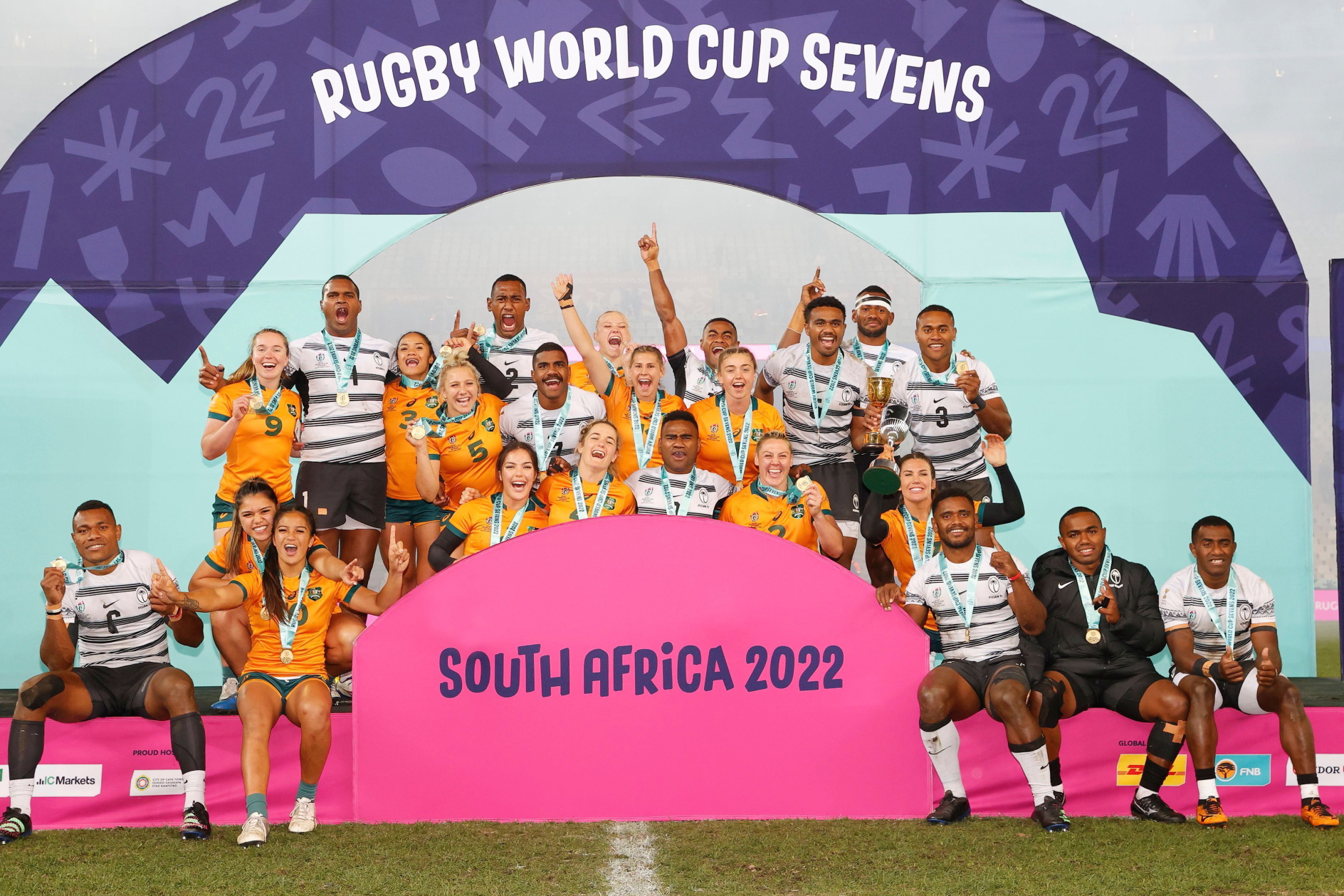 Fiji men and Australia women win Rugby World Cup Sevens 2022 titles. Click to enlarge.