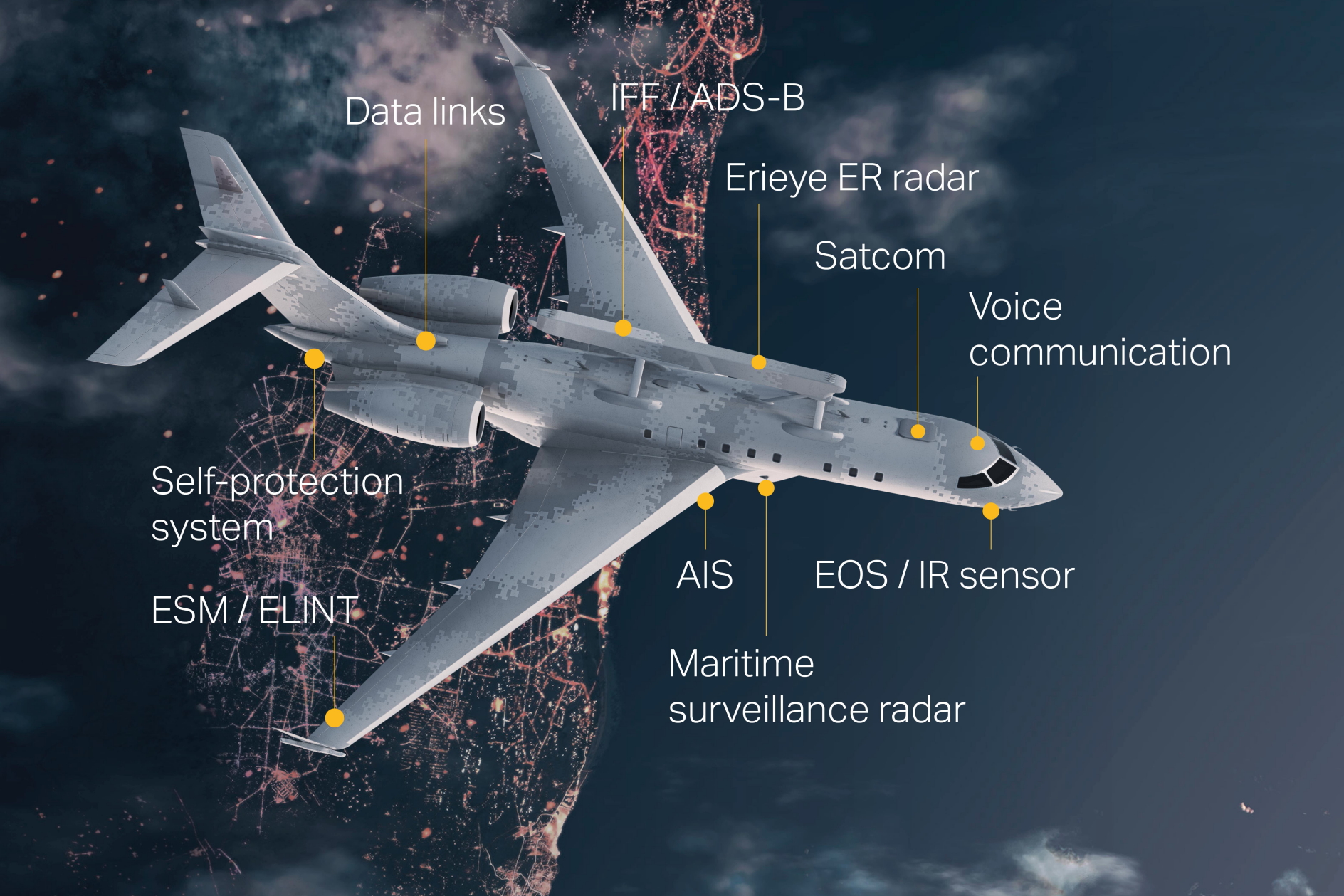 Saab GlobalEye Airborne Early Warning and Control (AEW&C) aircraft. Click to enlarge.