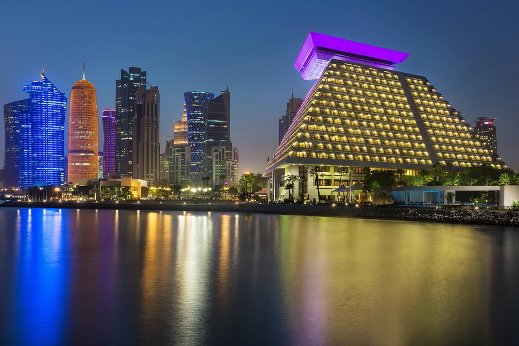 Sheraton Grand Doha in Qatar (right). Picture: Marriott. Click to enlarge.