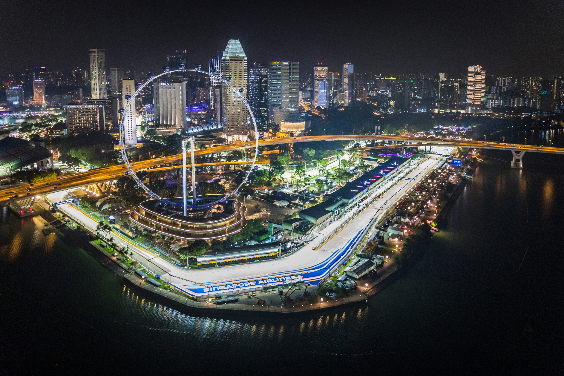 Aerial view of the last turn of Singapore F1 GP. Picture: Calvin Chan / Singapore GP Pte Ltd. Click to enlarge.