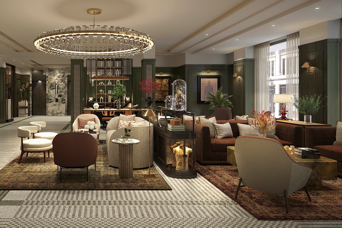 Rendering of the lobby at The St. Regis London. Click to enlarge.