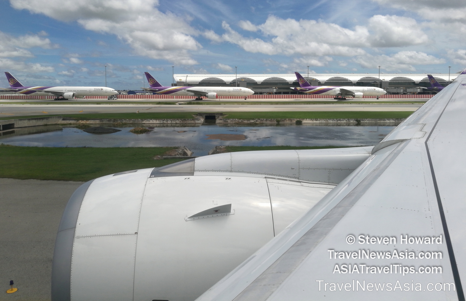 Thai Airways aircraft lined up at BKK in August 2020. Picture by Steven Howard of TravelNewsAsia.com Click to enlarge.