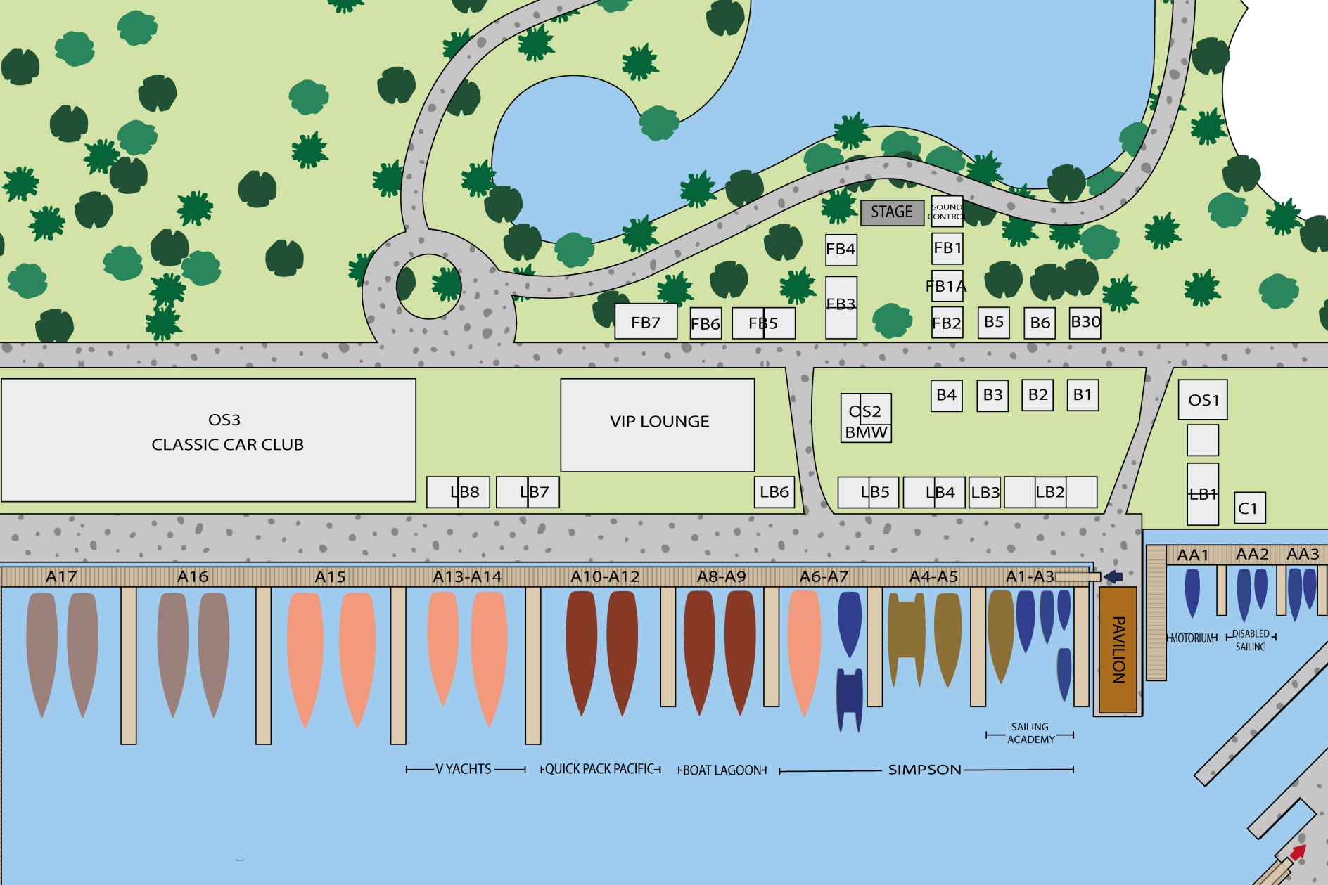 Floor plan of the Thailand Yacht Show 2022 at Ocean Marina in Jomtien, Pattaya. Click to enlarge.