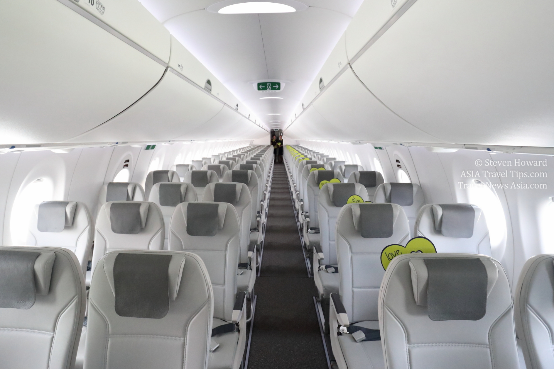 Inside an airBaltic A220-300. Picture by Steven Howard of TravelNewsAsia.com Click to enlarge.