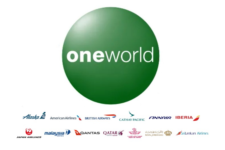 oneworld logo and member airlines. Click to enlarge.