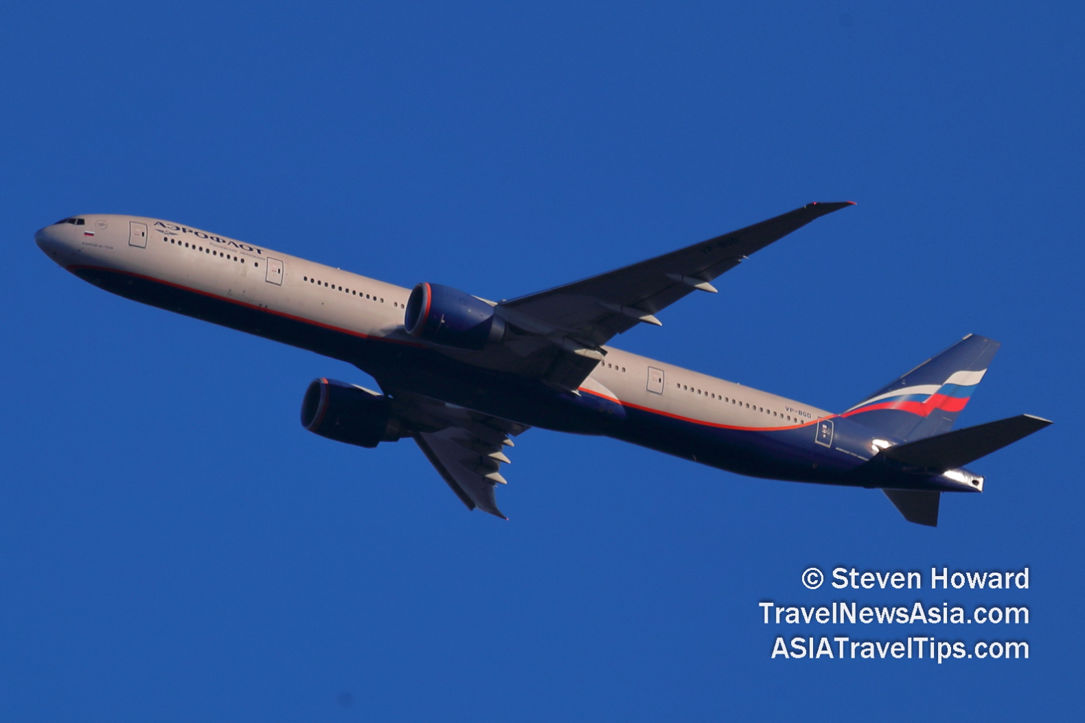 Aeroflot Boeing 777 reg: VP-BGD. Picture by Steven Howard of TravelNewsAsia.com Click to enlarge.