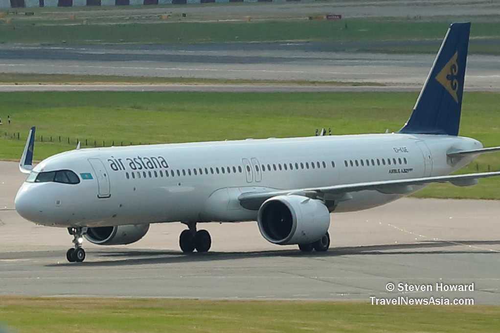 Air Astana A321neo reg: EI-KGE at London Heathrow (LHR). Picture by Steven Howard of TravelNewsAsia.com Click to enlarge.